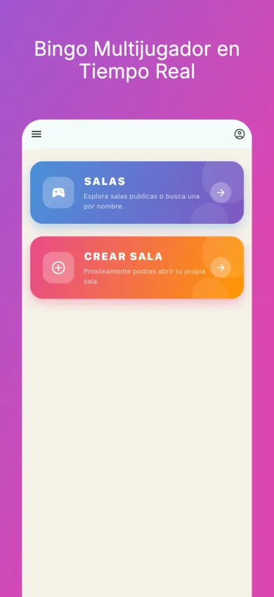 Bingo multijugador en tiempo real — pantalla de inicio con salas
